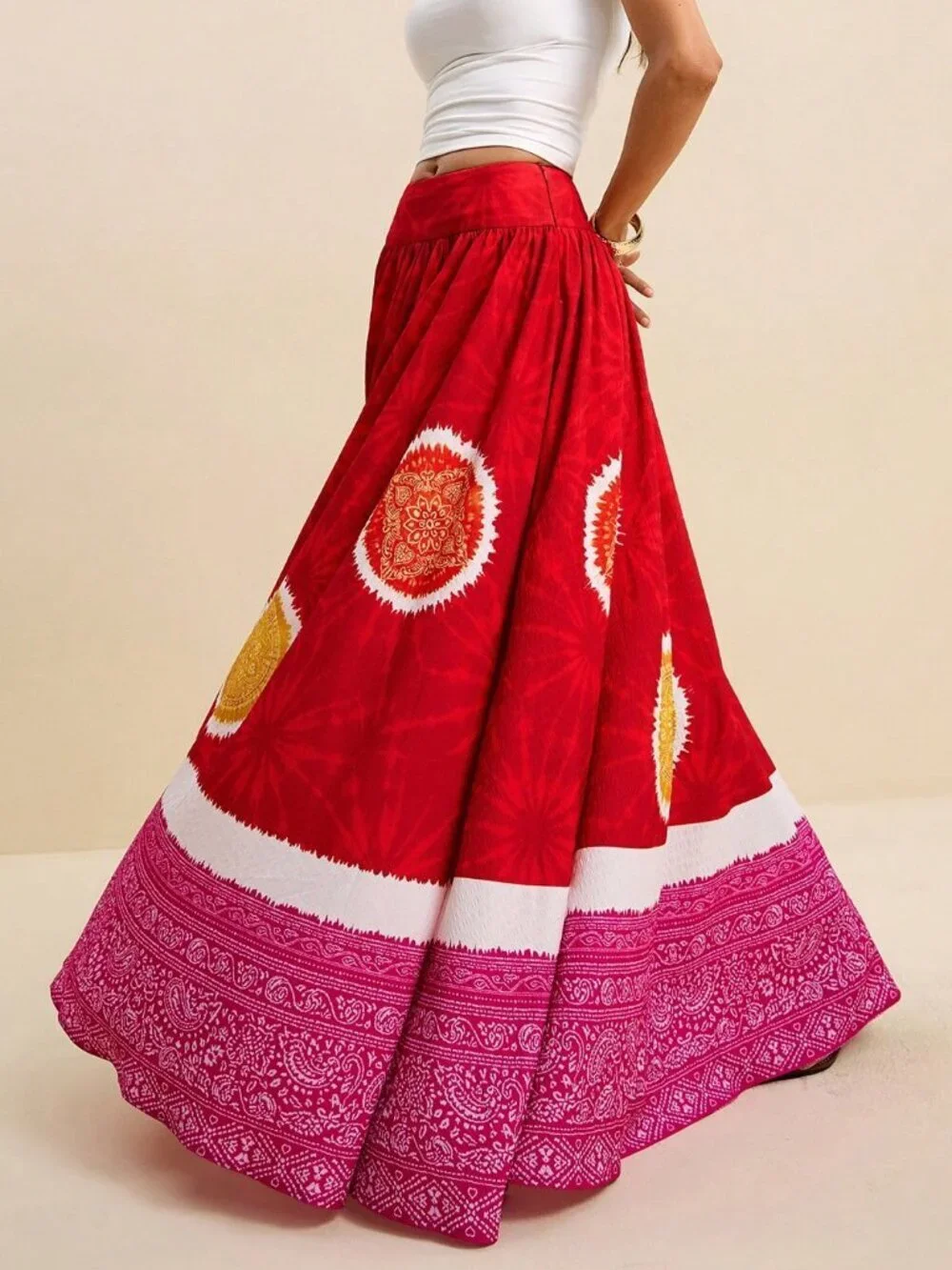 Multicolor Boho Women's Maxi Paisley Print Skirt